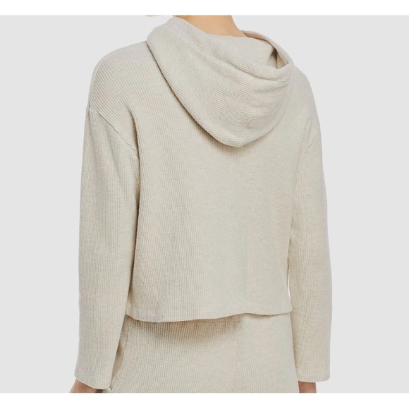 Monrow Cream Waffle Knit Cotton Hoodie Sweatshirt NWT - Picture 2 of 6